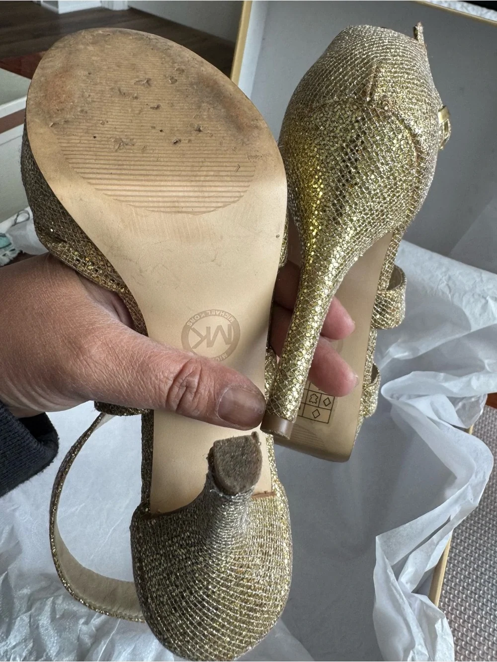 Michael Kors Gold Glitter High Heel Sandals for Women